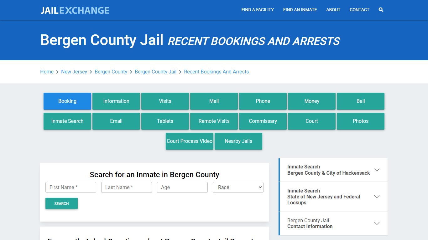 Bergen County Jail Recent Bookings And Arrests - Jail Exchange